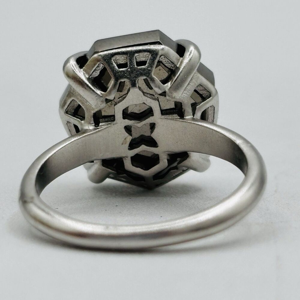 Kendra Scott Ring Ryan Rhodium Platinum Drusy Silver Sixe 6.75 Cocktail - Picture 4 of 6